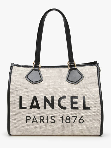 Sac Cabas D'été Zippé Toile De Jute Et Cuir Lancel Noir cabas d'ete A13310