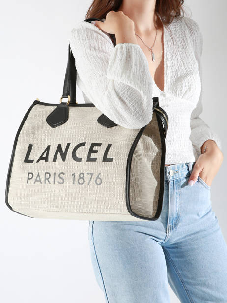 Sac Cabas D'été Zippé Toile De Jute Et Cuir Lancel Noir cabas d'ete A13310 vue secondaire 1