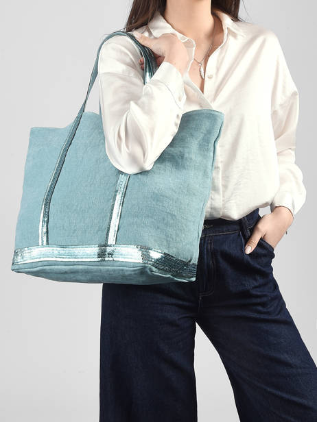 Le Cabas L Lin Et Paillettes Vanessa bruno Bleu cabas lin 31V40315 vue secondaire 1